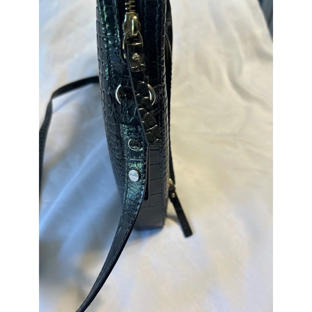 KATE SPADE NY Charcoal Croco Embossed Patent Leather Padded Laptop Tote Bag NWOT